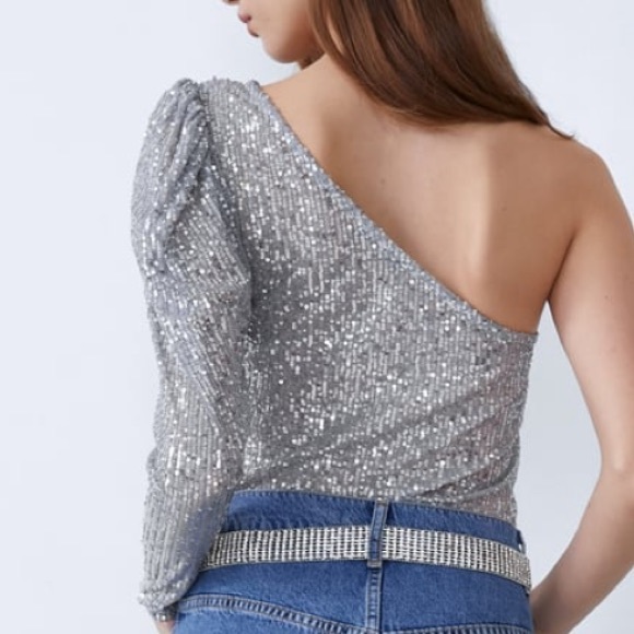 ZARA SEQUINS ONE OFF SHOULDER BODYSUIT - Picture 3 of 4